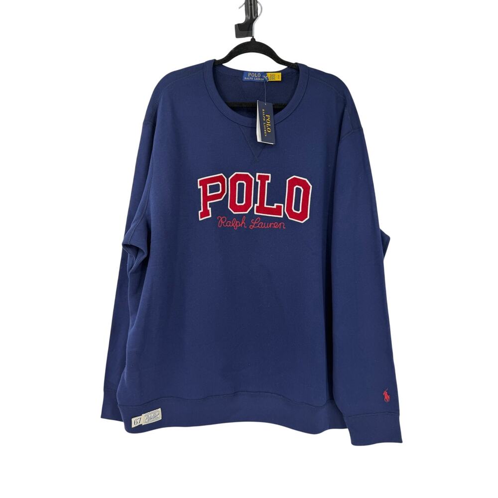 Polo Ralph Lauren Mens Logo Fleece Sweatshirt Size 2X Navy Crew Neck Preppy NWT - Picture 2 of 13